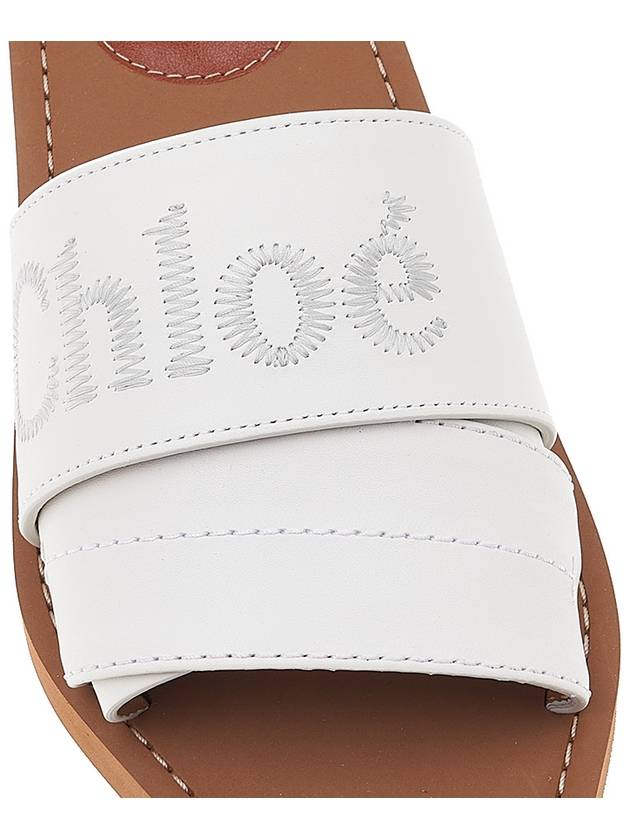 Woody Logo Leather Flat Slippers White - CHLOE - BALAAN 9