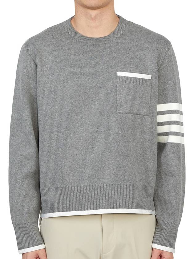 Milano Stitch 4-Bar Boxy Crew Neck Pullover Knit Top Grey - THOM BROWNE - BALAAN 4