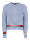 Men's Cable Stitch Merino Striped Wool Knit Top Light Blue - THOM BROWNE - BALAAN 1