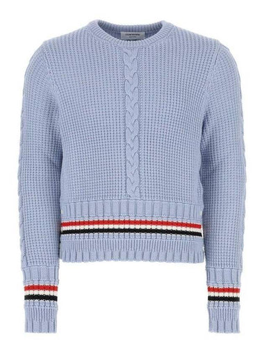 Men's Cable Stitch Merino Striped Wool Knit Top Light Blue - THOM BROWNE - BALAAN 1