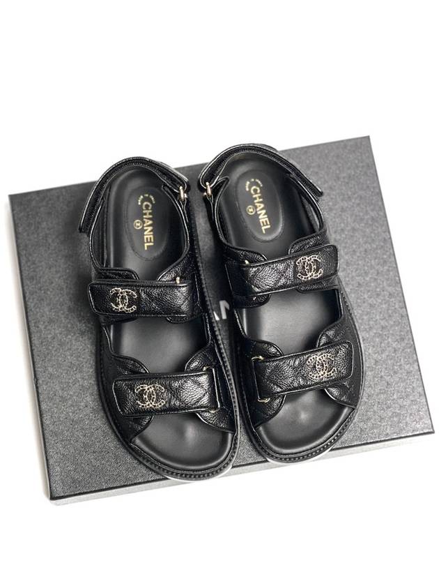 Women's CC Logo Velcro Sandals Gold Black - CHANEL - BALAAN 3