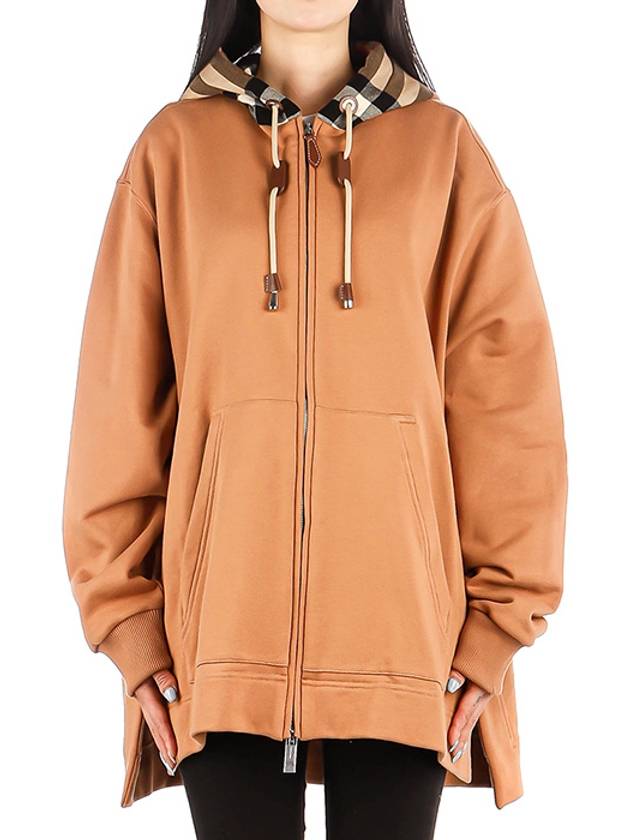 Cotton Check Zip-Up Hoodie Camel - BURBERRY - BALAAN 2