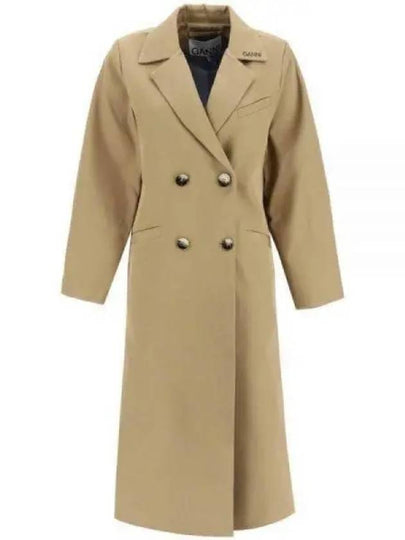 Twill Double Breasted Coat Beige - GANNI - BALAAN 2