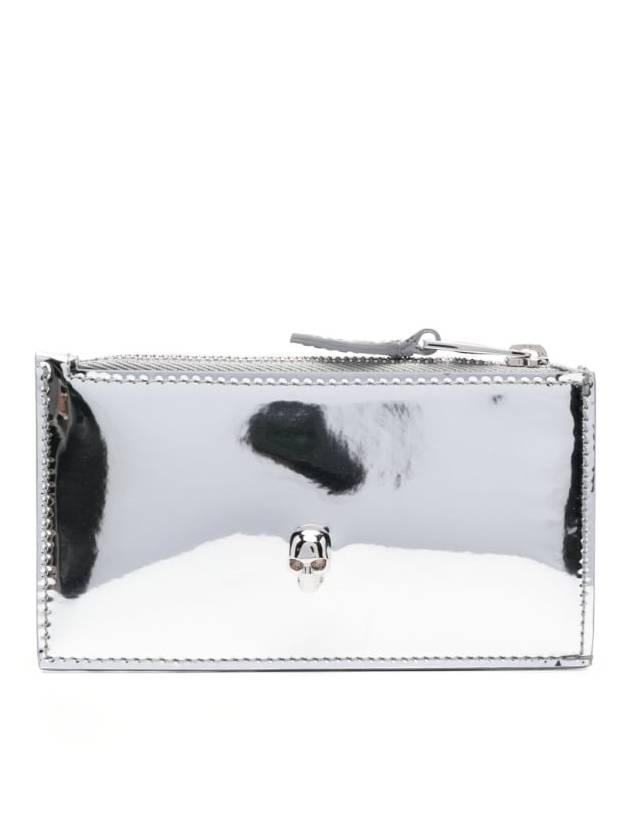 Skull Embellished Metallic Leather Card Wallet Silver - ALEXANDER MCQUEEN - BALAAN 2