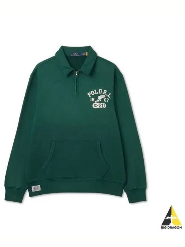 Graphic Fleece Quarter Zip Sweatshirt Moss Against - POLO RALPH LAUREN - BALAAN 1