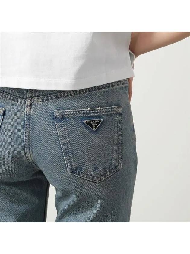 5 Pocket Organic Denim Cotton Straight Jeans Mid Blue - PRADA - BALAAN 7