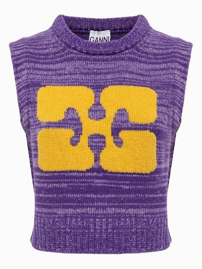 Logo Graphic Cropped Wool Vest Purple - GANNI - BALAAN 2