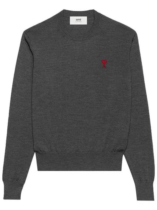 Heart Embroidered Logo Crew Neck Knit Top Heather Grey - AMI - BALAAN 2