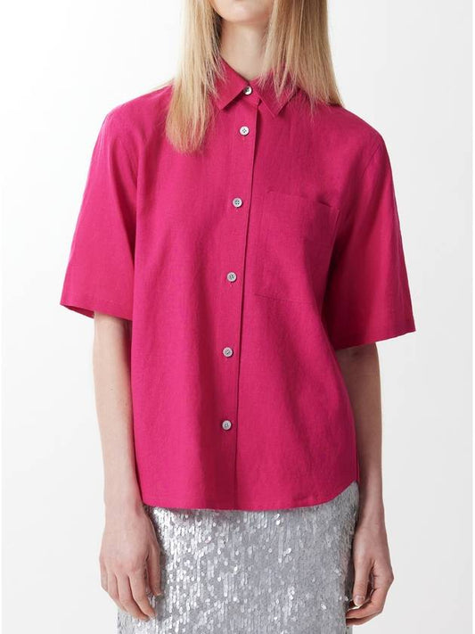 Linen blend short sleeve shirt hot pink 0047 - VOYONN - BALAAN 1