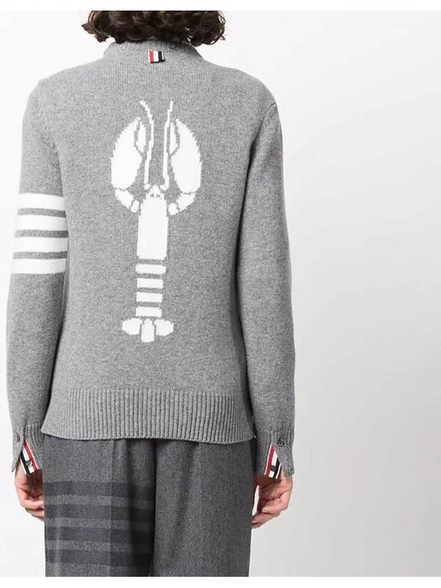 Women's 4 Bar Stripe Lobster Intarsia Merino Wool Knit Top Light Grey - THOM BROWNE - BALAAN 5