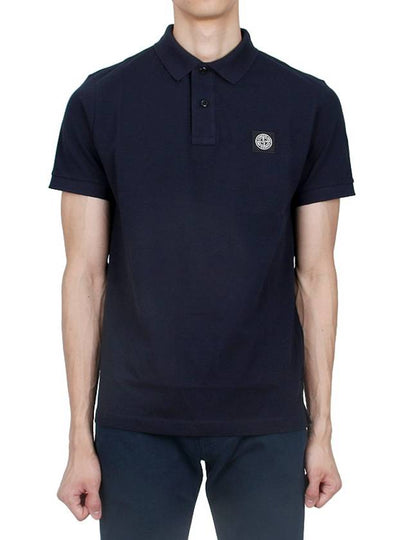 Pique Stretch Cotton Short Sleeve Polo Shirt Navy - STONE ISLAND - BALAAN 2