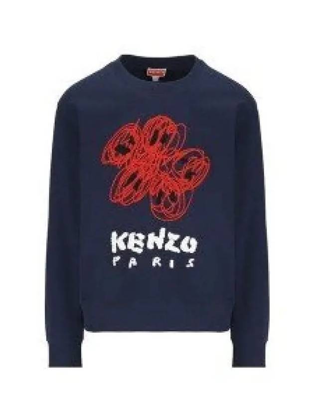 Drawn Varsity Embroidered Cotton Sweatshirt Navy - KENZO - BALAAN 2