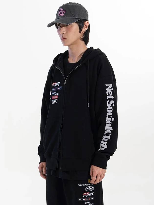 TELECOM LOGOS HOOD ZIP UP BLACK - NET SOCIAL CLUB - BALAAN 7