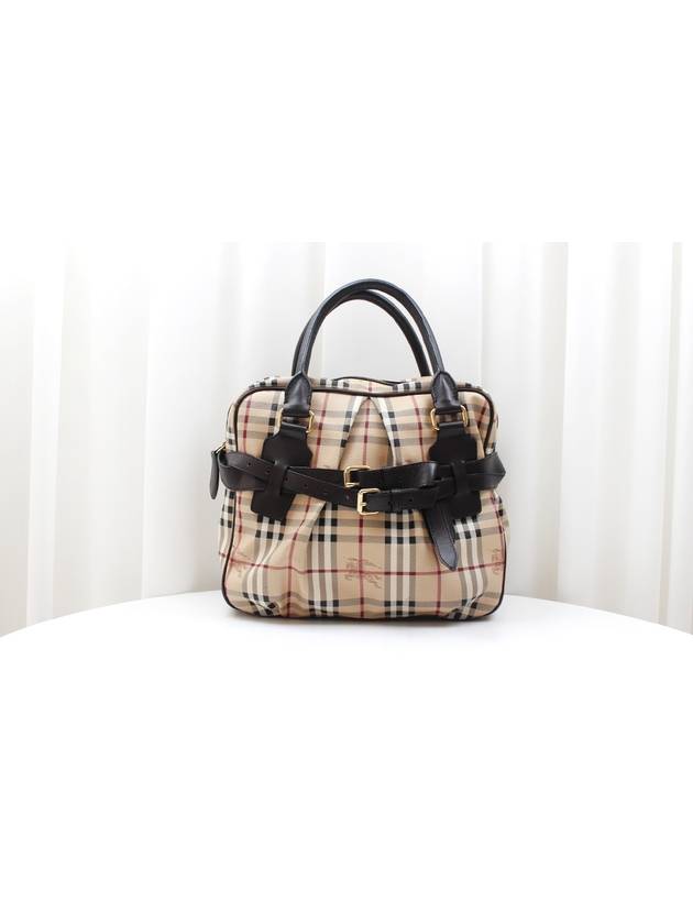 PVC Classic Check Gold Buckle Brown Leather Tote Bag - BURBERRY - BALAAN 1