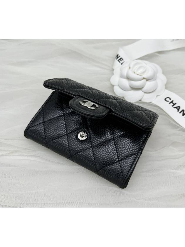 Classic Card Holder Grained Calfskin Silver Black - CHANEL - BALAAN 3