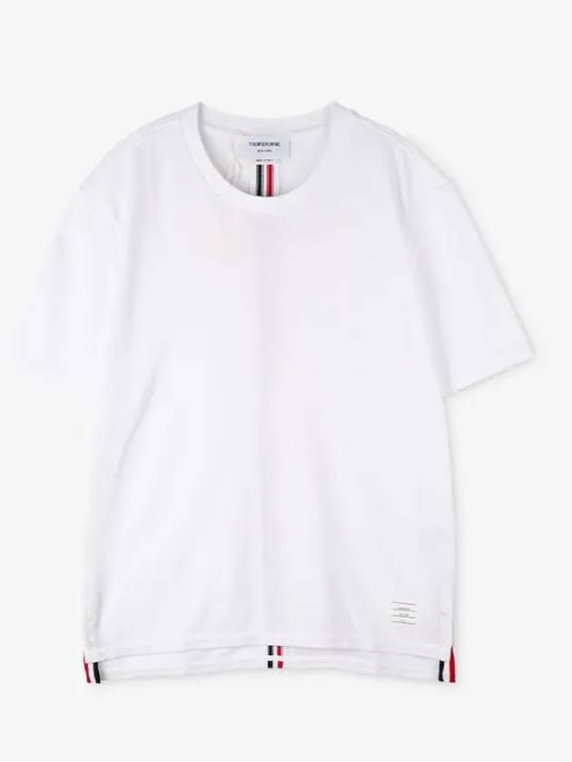 Men's Center Back Striped Short Sleeve T-Shirt White - THOM BROWNE - BALAAN 4