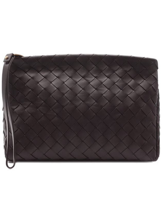 Intrecciato Leather Clutch Bag Dark Brown - BOTTEGA VENETA - BALAAN 2