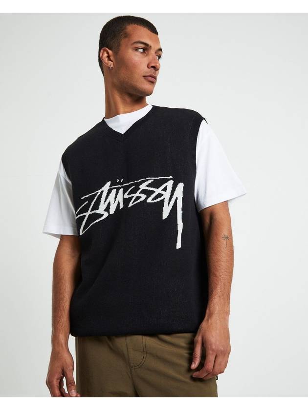 Smooth Stock Logo Knit Vest Black - STUSSY - BALAAN 6