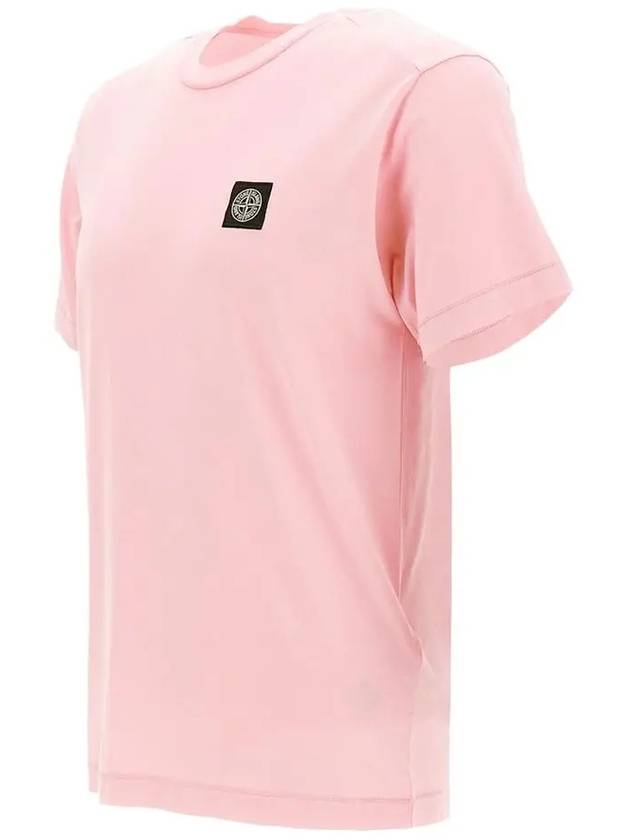 Logo Patch Cotton Short Sleeve T-Shirt Pink - STONE ISLAND - BALAAN 4