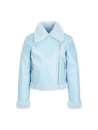 Women's Skull and Bone Shearling Jacket Light Blue 270216 - PHILIPP PLEIN - BALAAN 1