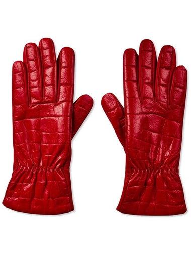 Croc Embossed Logo Leather Gloves - BOTTEGA VENETA - BALAAN 1