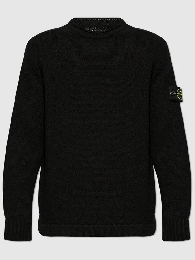 Compass Badge Wool Knit Top Black - STONE ISLAND - BALAAN 2