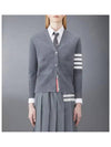 Milano Stitch 4 Bar Classic V Neck Fine Merino Wool Cardigan Medium Grey - THOM BROWNE - BALAAN 2