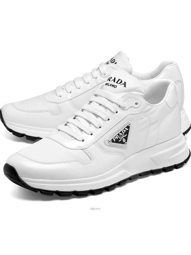 Prax 01 Re-Nylon Brushed Leather Low-Top Sneakers White - PRADA - BALAAN 3