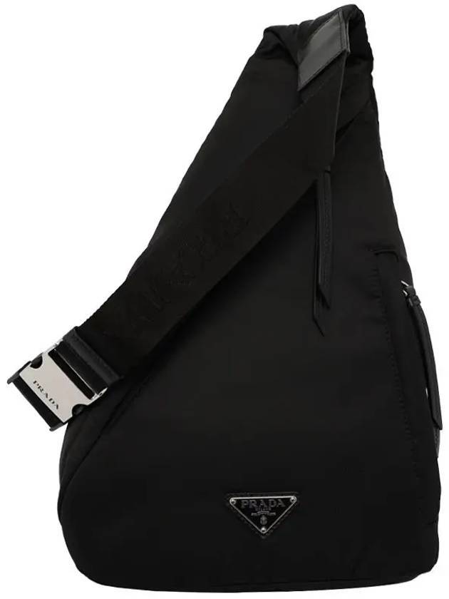 Re-Nylon Triangular Logo Sling Backpack Black - PRADA - BALAAN 1