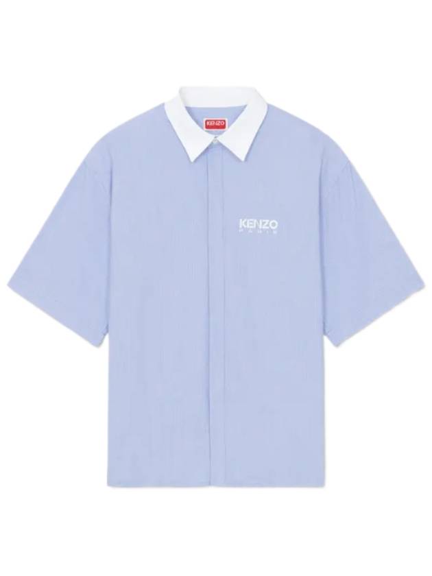 Striped Cotton Short Sleeve Shirt Sky Blue - KENZO - BALAAN 2