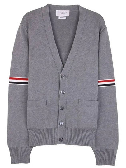 Milano Stitch Sprite Armband Cotton V-neck Cardigan Light Grey - THOM BROWNE - BALAAN 2