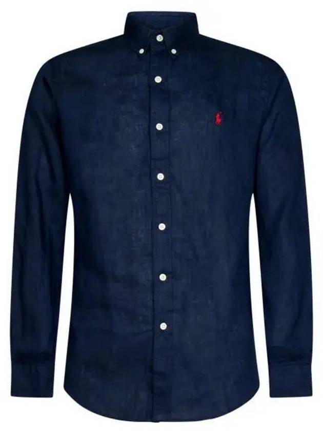 Embroidered Pony Linen Long Sleeve Shirt Navy - POLO RALPH LAUREN - BALAAN 2