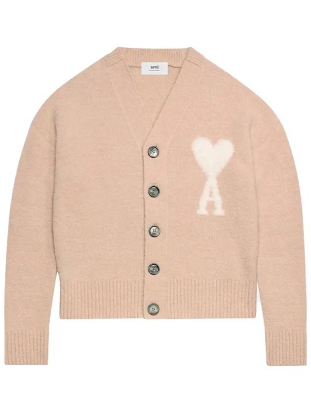 Heart Logo Oversized Cardigan Pink Ivory - AMI - BALAAN 7