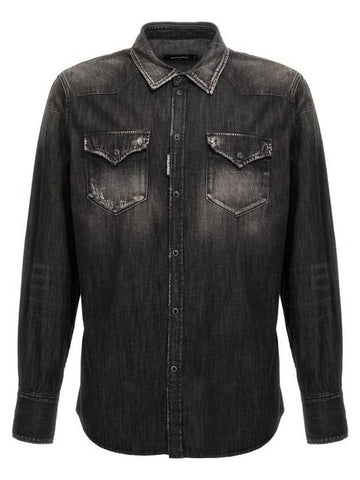 Denim Long Sleeve Shirt Black - DSQUARED2 - BALAAN 1