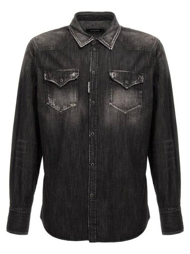 Denim Long Sleeve Shirt Black - DSQUARED2 - BALAAN 1