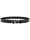 Men's V Logo Casual Leather Silver Belt Black - VALENTINO - BALAAN.
