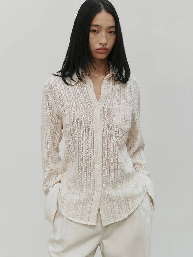 Cotton Crochet Slim Shirt Ivory - NOIRER FOR WOMEN - BALAAN 8