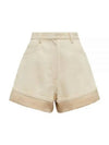 Back Logo Plaque Cotton Denim Shorts Beige - PRADA - BALAAN 2