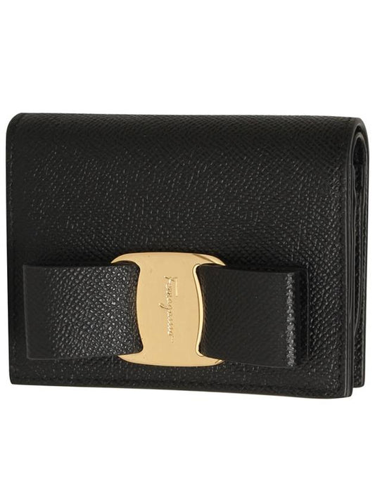 Vara Bow Gloss Flap Half Wallet Black - SALVATORE FERRAGAMO - BALAAN 2