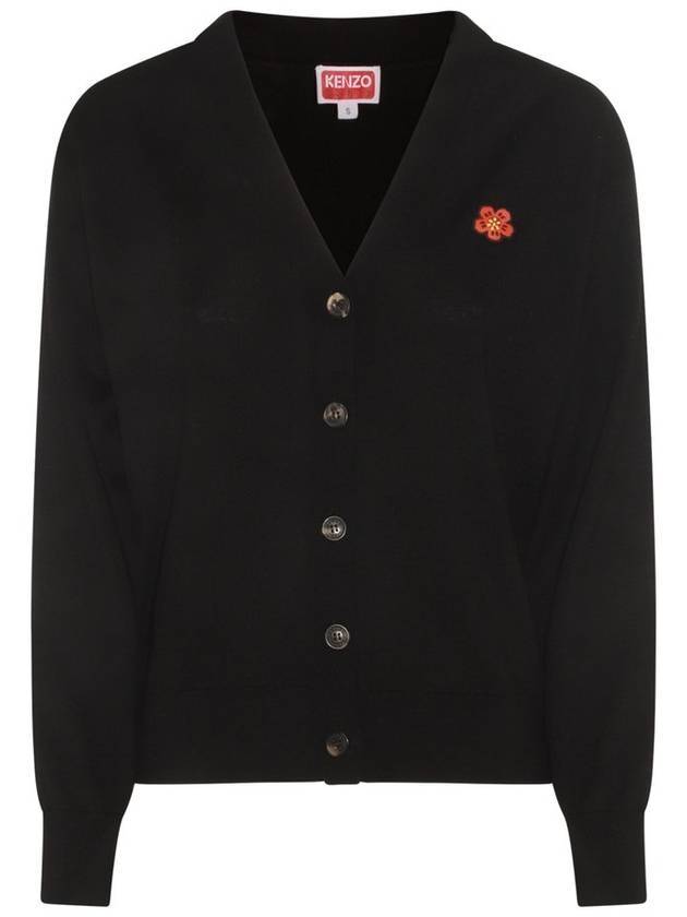 Boke Flower Embroidered Cardigan Black - KENZO - BALAAN 1