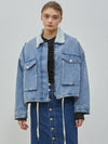 Eco Boa Fur Vintage Denim Jacket Blue - RYUL+WAI: - BALAAN 3