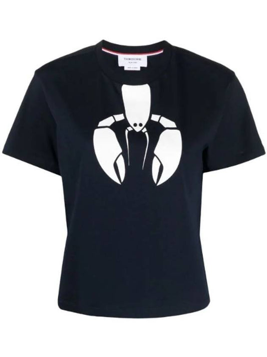 Women's Lobster Icon Short Sleeve T-Shirt Navy - THOM BROWNE - BALAAN.