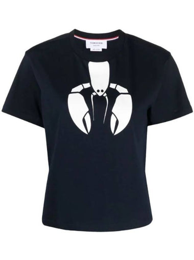 Women's Lobster Icon Short Sleeve T-Shirt Navy - THOM BROWNE - BALAAN 1