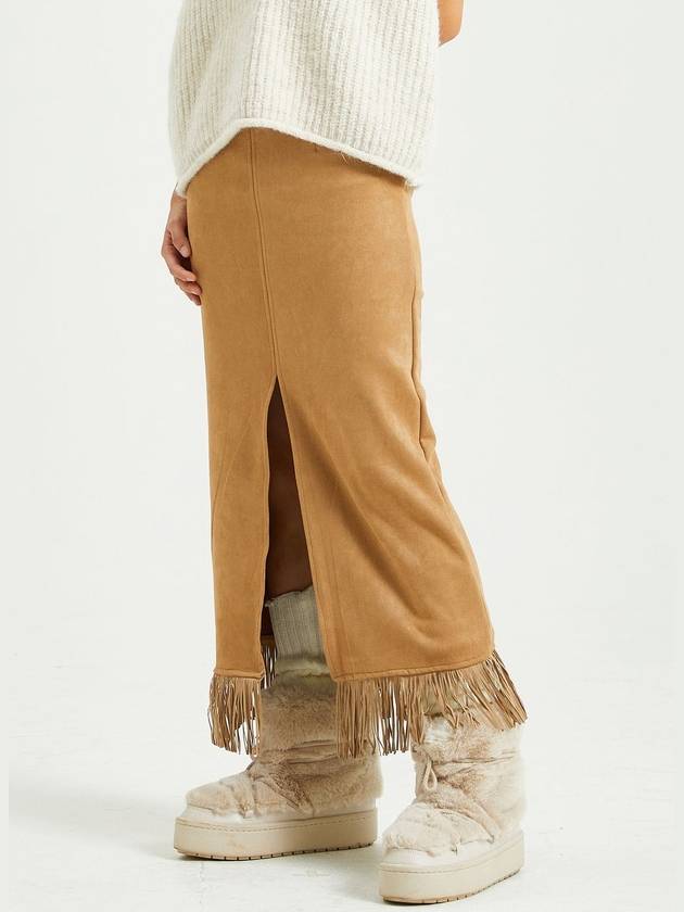 Fringe Suede Long Pencil Skirt Brown - RAWMANTICS - BALAAN 1