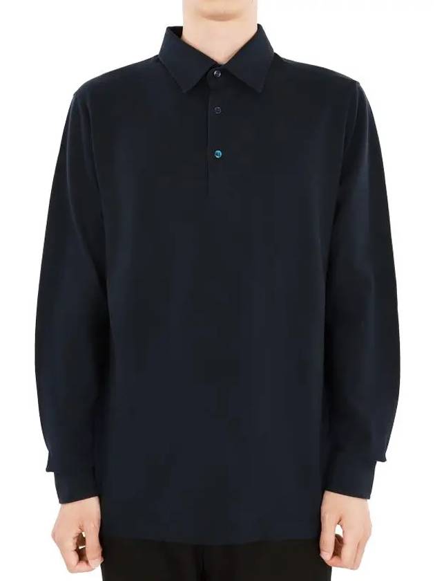 Men's Cotton Long Sleeve Polo Shirt Navy - LORO PIANA - BALAAN 2