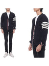 Men's Sustainable Classic Diagonal Wool Cardigan Navy - THOM BROWNE - BALAAN 3