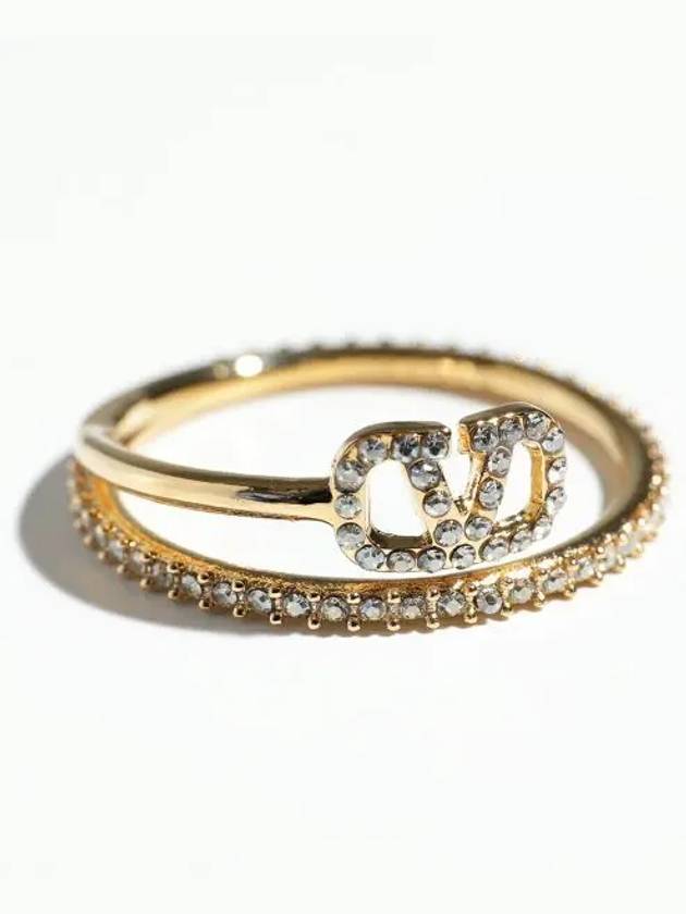 V Logo Metal Swarovski Crystal Ring Gold - VALENTINO - BALAAN 2