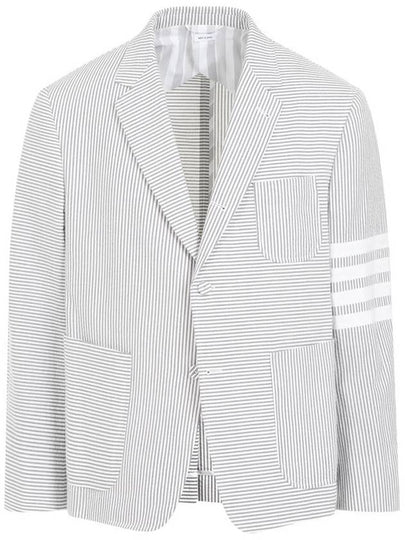 Striped Single Breasted Blazer Jacket Grey - THOM BROWNE - BALAAN 2