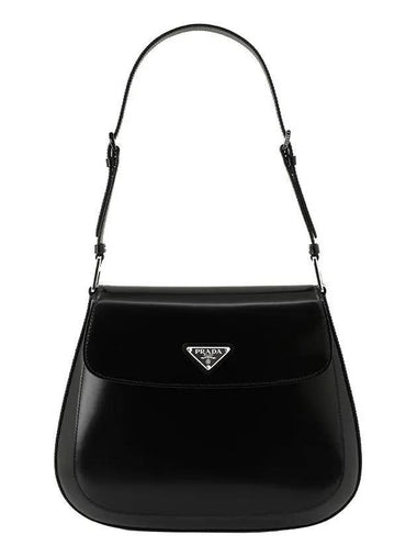 Cleo Brushed Leather Flap Shoulder Bag Black - PRADA - BALAAN 1