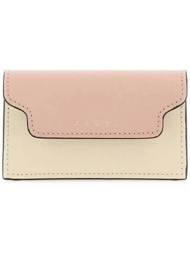 Logo Color Block Saffiano Card Wallet Pink - MARNI - BALAAN 1